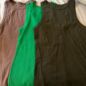 A New Day set of 3 medium high neck Tank Tops - Brown, Green, Black